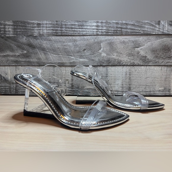 GOOD AMERICAN NWOB CINDER F*ING RELLA CLEAR STRAPPY WEDGE - Picture 5 of 11